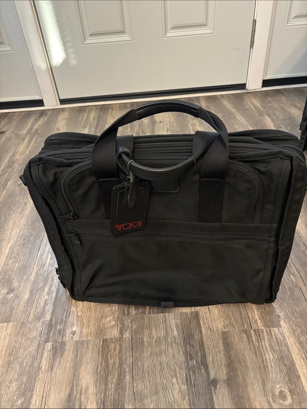 Tumi Black Nylon Laptop Briefcase with Red Logo Tag